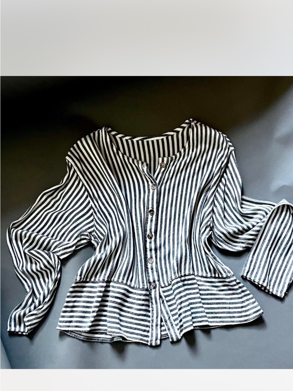 Striped Button-Front Peplum Top - Black & White
